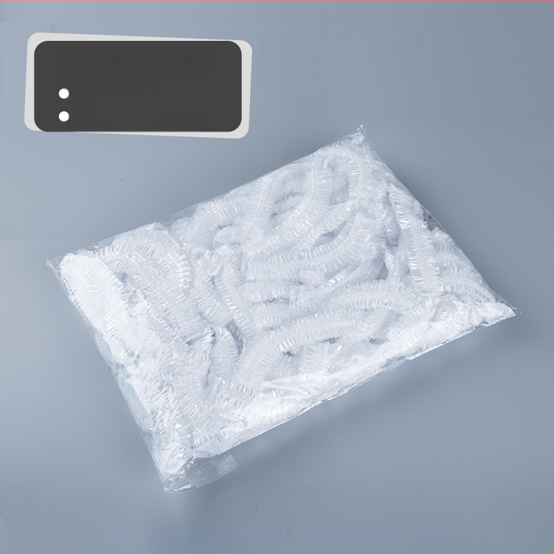 PE vienkartinė dušo kepurė su juostos forma, atspari vandeniui, išplėsta ir sutirštinta