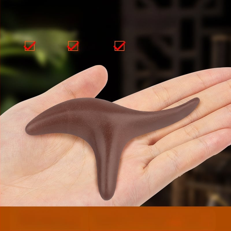 Meridijano masažuoklis su bulių rago forma, rankinė akupunktūros taškų šepetėlis ir pėdų masažas