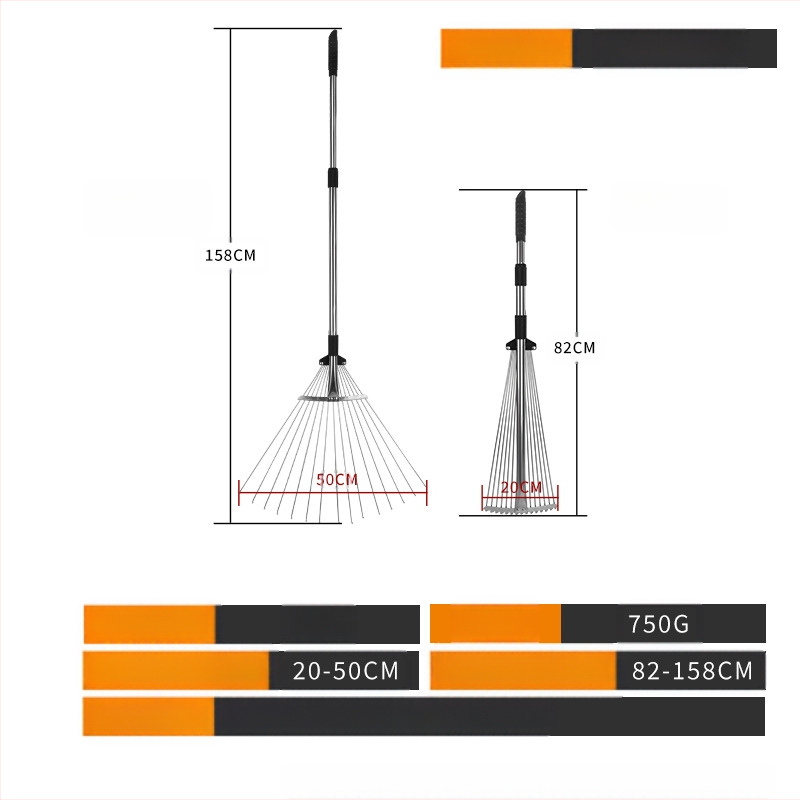 Teleskopinis sodo grėblys, modelis 01, prekė Prepared, universalus naudojimas