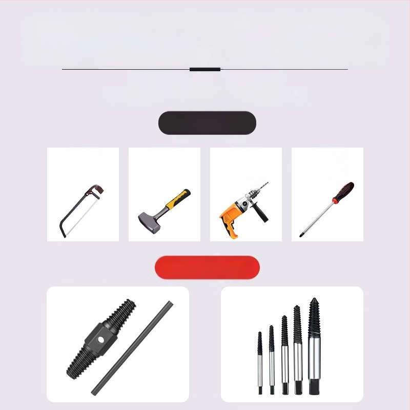 Shouli извличач за счупени винтове и резби за кранове и тръби – двуглавен, с обратна резба, шестостенков извличач