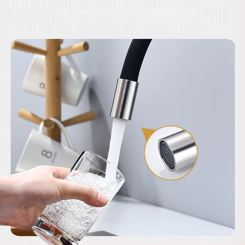 Кухненски смесител от неръждаема стомана с финиш с четка, гореща и студена вода, керамичен дисков клапан, управление с повдигане