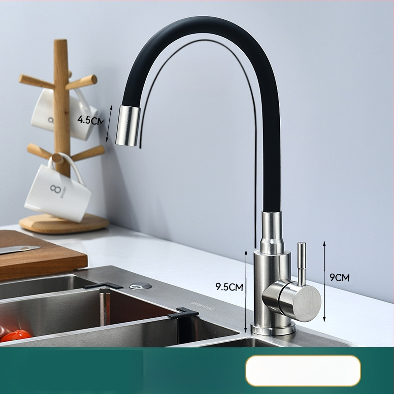 Кухненски смесител от неръждаема стомана с финиш с четка, гореща и студена вода, керамичен дисков клапан, управление с повдигане