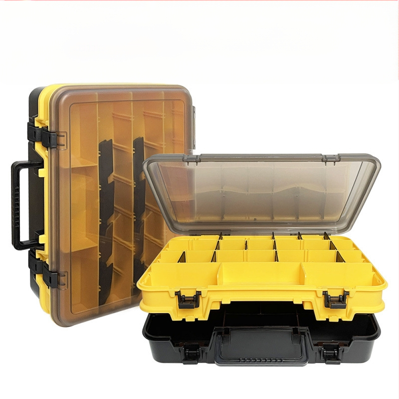 Dvigubo sluoksnio meškerėjimo reikmenų dėžutė, nešiojama, daugiafunkcinė, talpa 80+