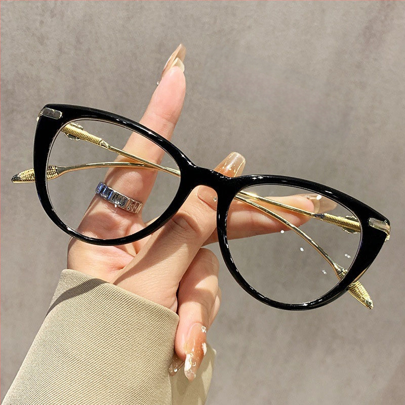 Okuliare na čítanie, rám cat-eye, šošovky z živice s ochranou proti modrému svetlu, plný rám, konštrukcia z plastu a kovu