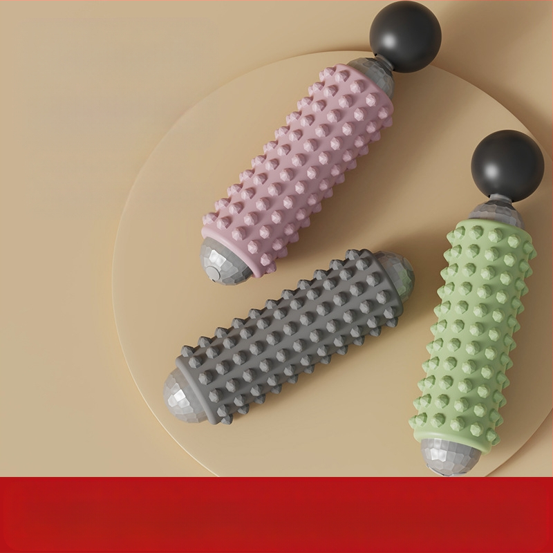 Elektriskā masāžas nūjiņa fitnesam un jogai, USB barošana, mehāniska kontrole, maināms ātrums, 4 apaļas masāžas galvas, forma: taisnstūra trapece, piemērots galvai, kaklam, viduklim un gurniem.