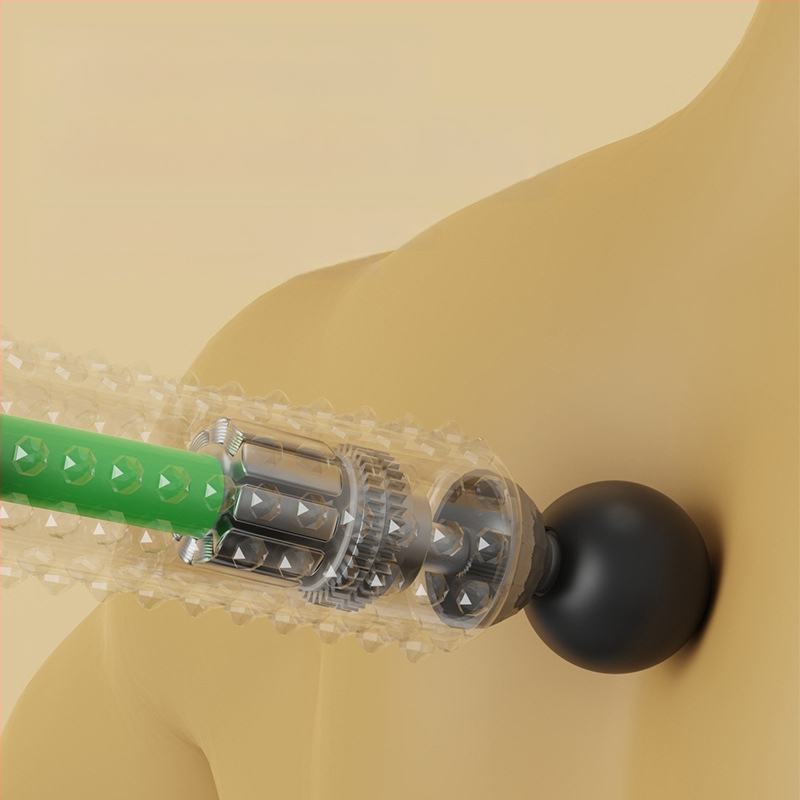 Elektriskā masāžas nūjiņa fitnesam un jogai, USB barošana, mehāniska kontrole, maināms ātrums, 4 apaļas masāžas galvas, forma: taisnstūra trapece, piemērots galvai, kaklam, viduklim un gurniem.