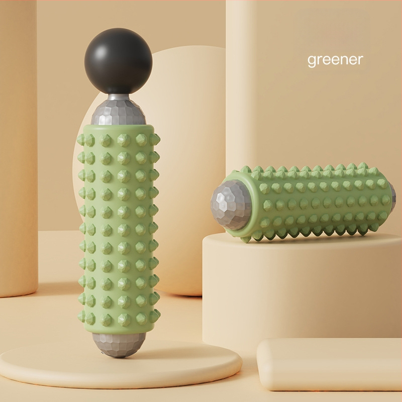 Elektriskā masāžas nūjiņa fitnesam un jogai, USB barošana, mehāniska kontrole, maināms ātrums, 4 apaļas masāžas galvas, forma: taisnstūra trapece, piemērots galvai, kaklam, viduklim un gurniem.