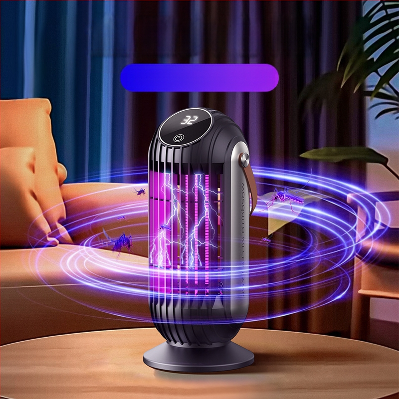 Λάμπα καταπολέμησης κουνουπιών – επαναφορτιζόμενη με ενσωματωμένη μπαταρία 1001–1600mAh, LED φως, κάλυψη 41–60 m², ηλεκτροσόκ και παγίδα με φως, ABS περίβλημα