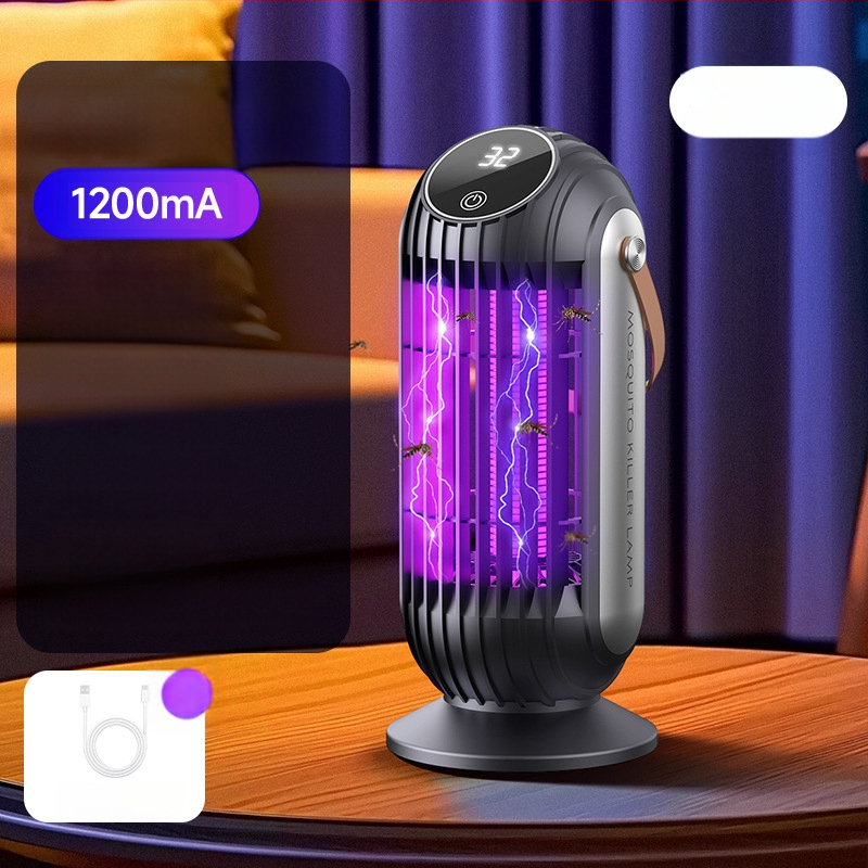 Λάμπα καταπολέμησης κουνουπιών – επαναφορτιζόμενη με ενσωματωμένη μπαταρία 1001–1600mAh, LED φως, κάλυψη 41–60 m², ηλεκτροσόκ και παγίδα με φως, ABS περίβλημα