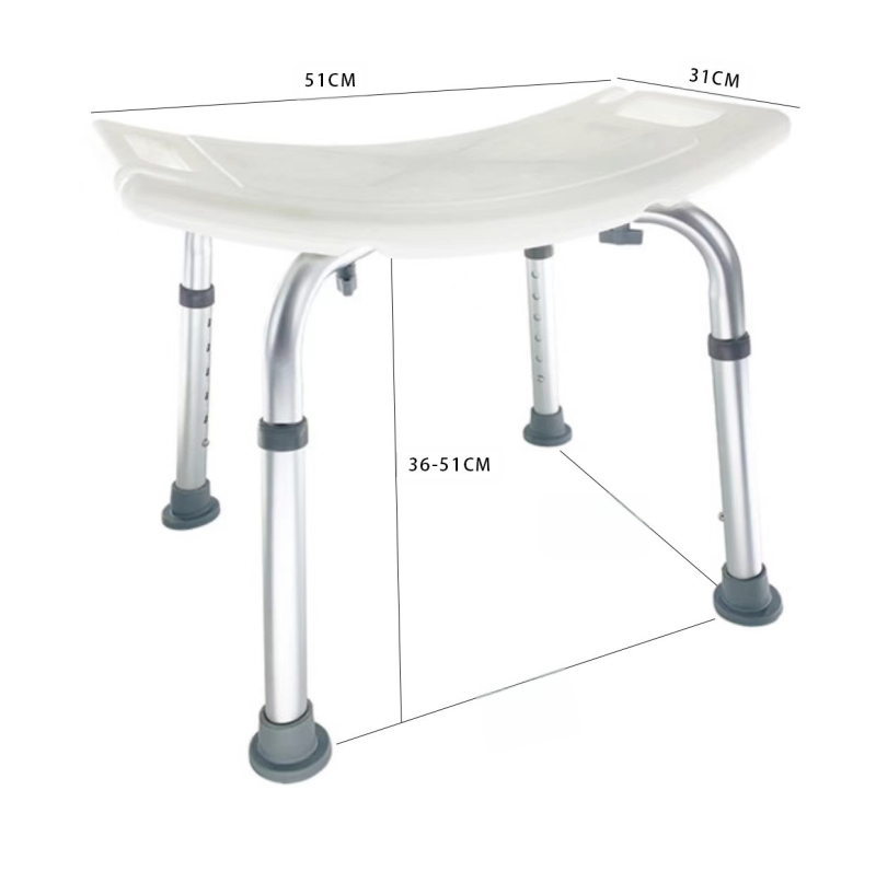 Алуминиев душ стол за възрастни, бременни и лица с увреждания, антихлъзгаща лента с подложка за сядане, U-образен дизайн, чиста тежина 1,8 кг