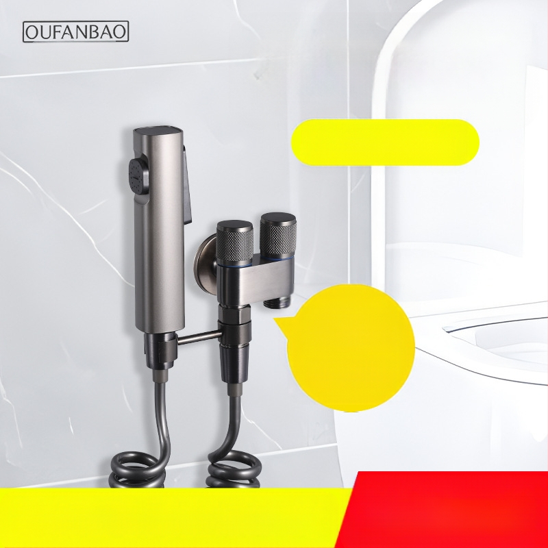 Три-ходов ъглов клапан за тоалетна и пералня със спрей-пистолет (меден корпус, Ovamburg)