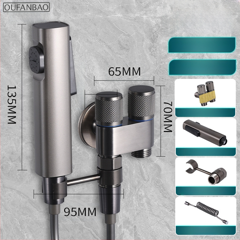 Три-ходов ъглов клапан за тоалетна и пералня със спрей-пистолет (меден корпус, Ovamburg)