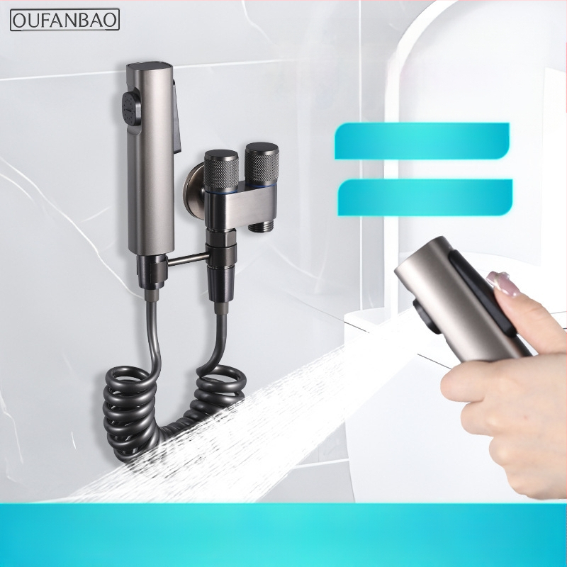 Три-ходов ъглов клапан за тоалетна и пералня със спрей-пистолет (меден корпус, Ovamburg)