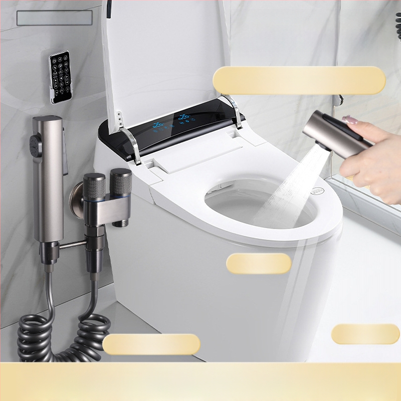 Три-ходов ъглов клапан за тоалетна и пералня със спрей-пистолет (меден корпус, Ovamburg)