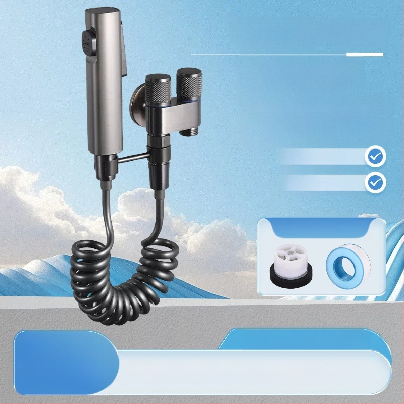 Три-ходов ъглов клапан за тоалетна и пералня със спрей-пистолет (меден корпус, Ovamburg)