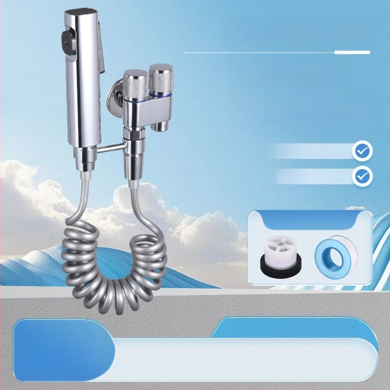 Три-ходов ъглов клапан за тоалетна и пералня със спрей-пистолет (меден корпус, Ovamburg)