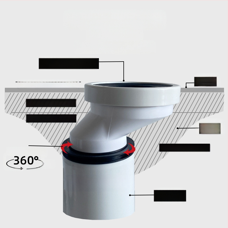 Tualeto nuotekų atstūmimo adapteris, storintos PP-silikono vamzdis, tiesioginė montavimas, formavimas, atstumas 2,5 cm/5 cm