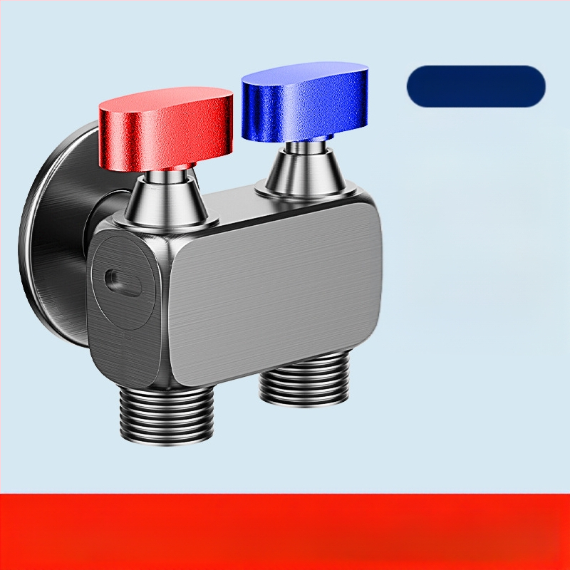 Nurga ventiil pesumas masinai, suur voolavus, 1 sisend / 2 väljundit, vask, seinale paigaldus, veesulgus funktsiooniga