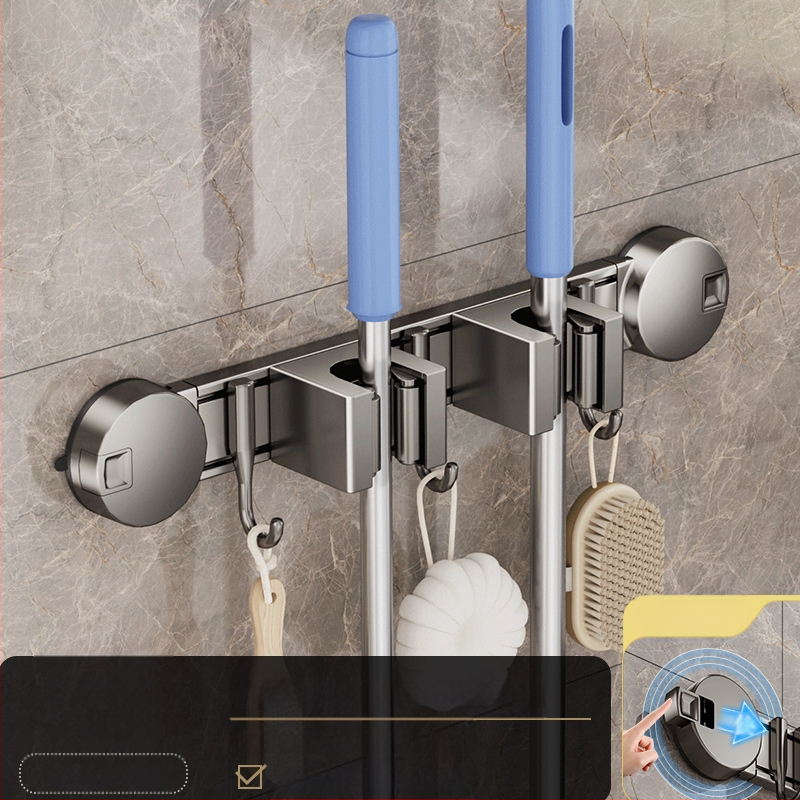 Държач за швабра от алуминиева сплав, модерен и минималистичен стил; тегло 0.6 кг; обработка: напръскване на пластмаса и инжекционно формоване