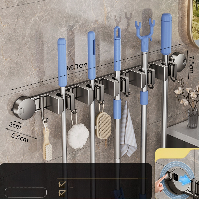 Държач за швабра от алуминиева сплав, модерен и минималистичен стил; тегло 0.6 кг; обработка: напръскване на пластмаса и инжекционно формоване