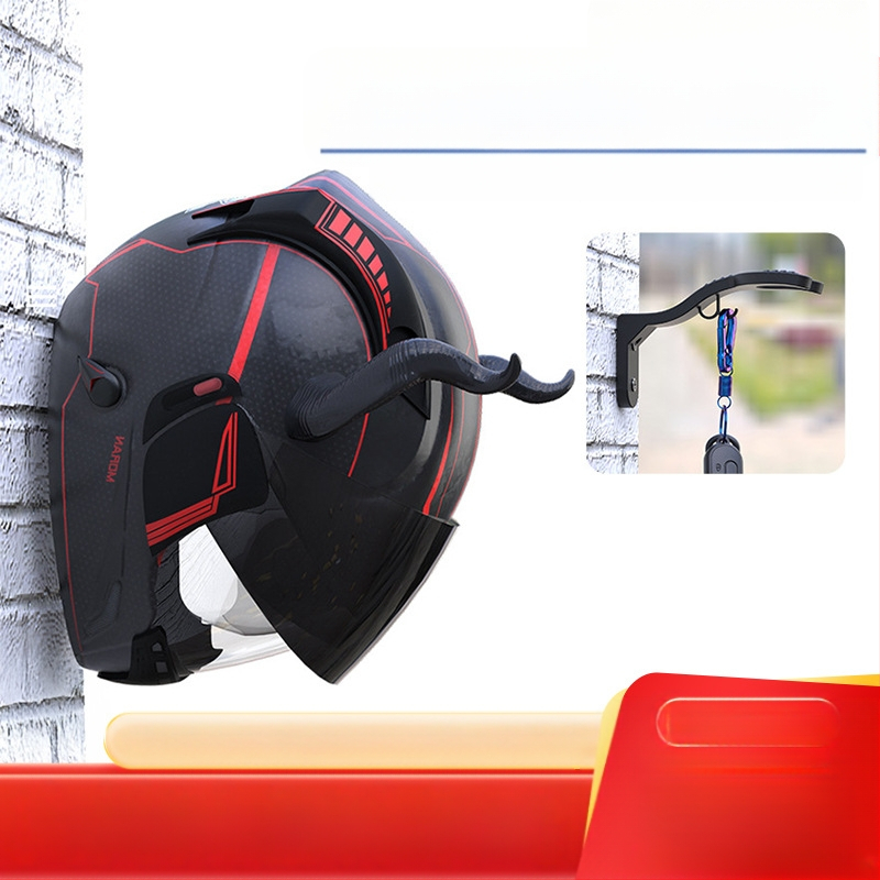 Vešiak na prilbu na stenu s bezvŕtacím zavesením (pre motorkové prilby; všeobecná kompatibilita)