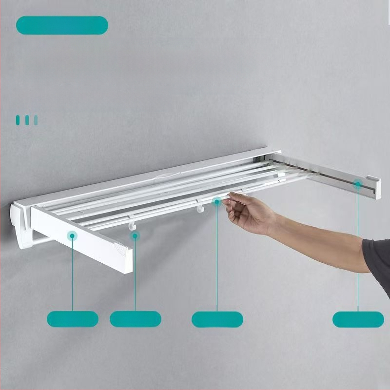 Függő ruhaszárító polc, egypólusú, fúrás nélküli telepítés, modern minimalist stílus, ABS+ alumínium cső