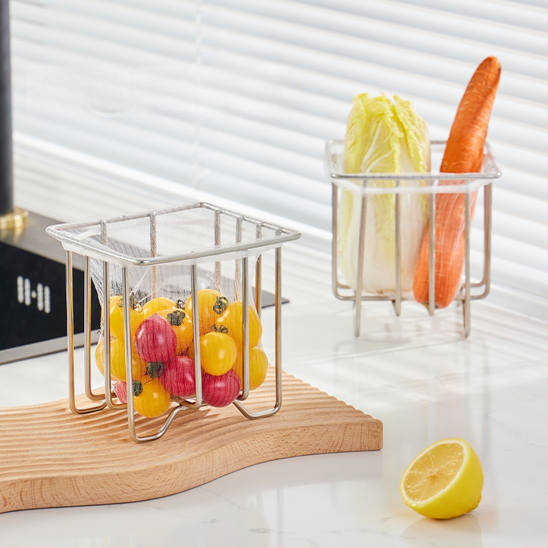 Ανοξείδωτο φίλτρο νεροχύτη με ράφι αποθήκευσης και ενσωματωμένο καλάθι αποστράγγισης — οργανωτής κουζίνας