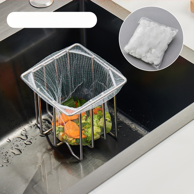 Ανοξείδωτο φίλτρο νεροχύτη με ράφι αποθήκευσης και ενσωματωμένο καλάθι αποστράγγισης — οργανωτής κουζίνας