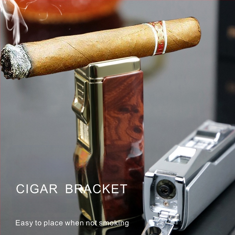 Metalinė butaninė uždegimo priemonė, vėjo atspari, su cigaro pjovikliu ir cigaro laikikliu