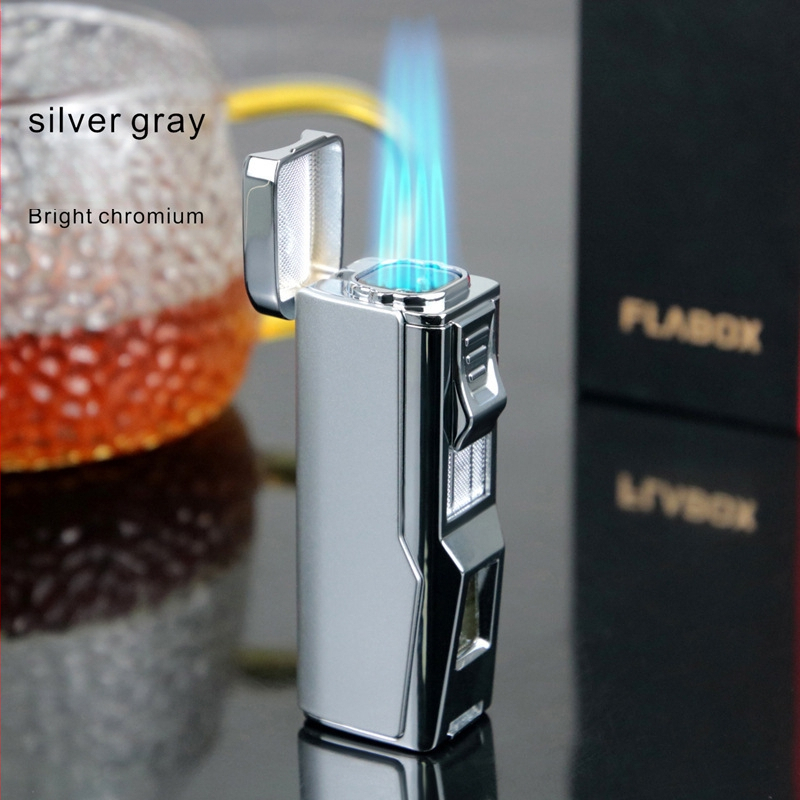 Metalinė butaninė uždegimo priemonė, vėjo atspari, su cigaro pjovikliu ir cigaro laikikliu