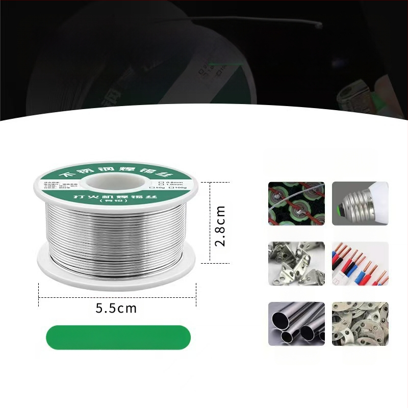 Nerūdijančio plieno litavimo viela su fluko brandu, flukso sudėtis 2.2, darbinė temperatūra 280°C, skirtas nerūdijančio plieno litavimui ir Li baterijoms