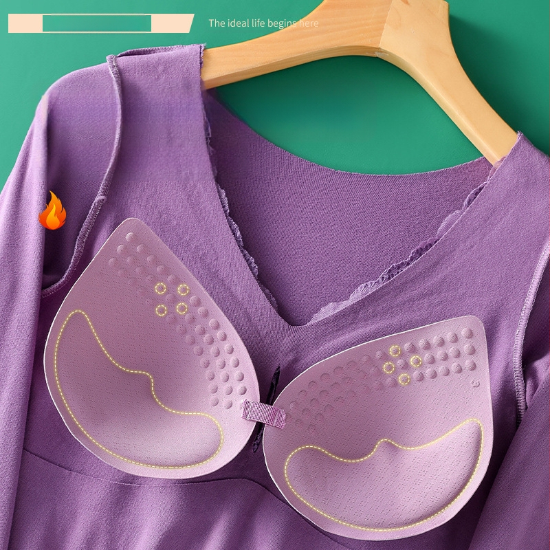 Top de bază feminin cu decolteu în V, mâneci lungi, dantelă, pernă pentru bust, țesătură groasă din poliester