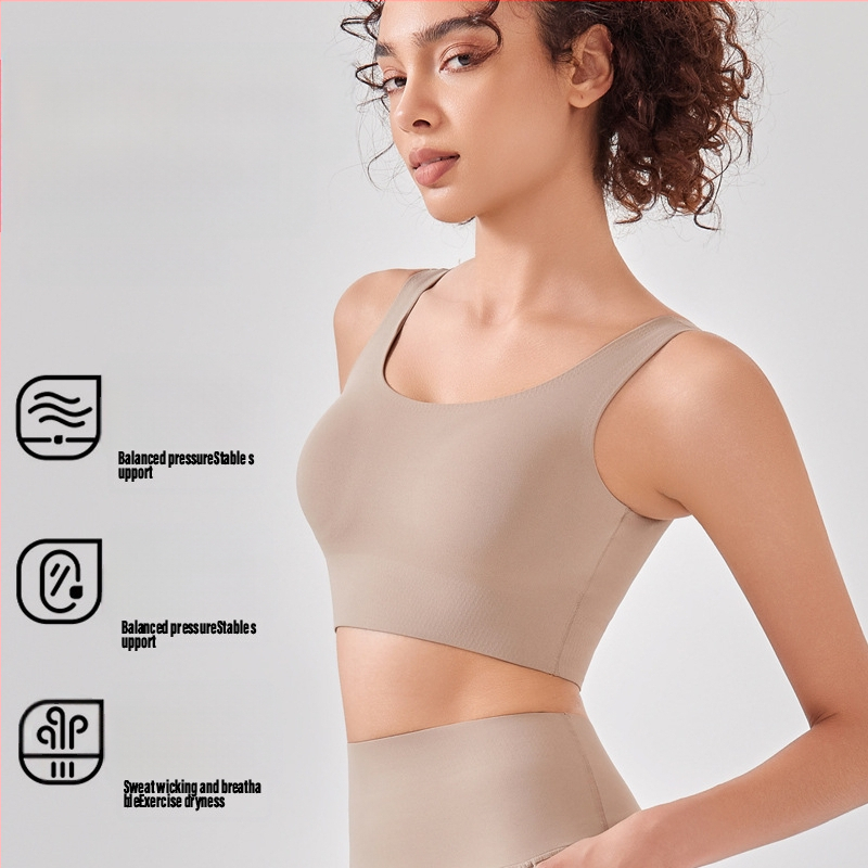 Sportni grudnjak u stilu veste, otporan na udarce za visokointenzivne trčanje, s punim košaricama i tankim oblikovanim košaricama, čvrste dvostruke naramenice, prozračan najlon