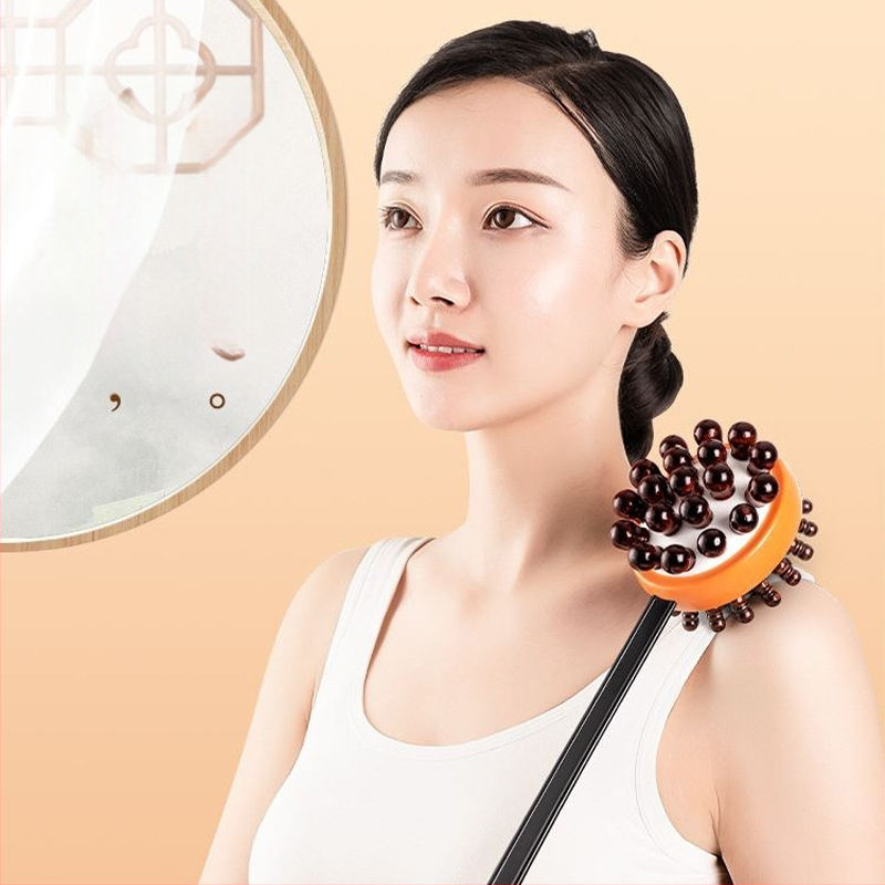 Medinis masažo plaktukas su oro pagalvėmis ir silikono masažo galvutėmis — mechaninis valdymas, kintama greitis, skirtas galvai, kaklui, nugarai, juosmeniui, klubams, kojoms ir pėdoms