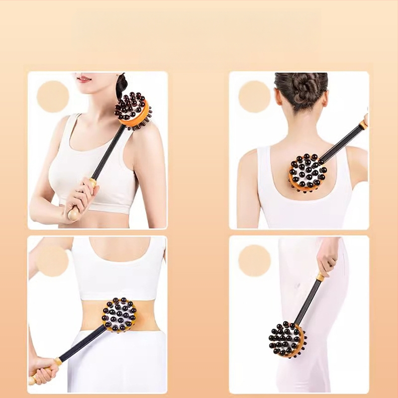 Medinis masažo plaktukas su oro pagalvėmis ir silikono masažo galvutėmis — mechaninis valdymas, kintama greitis, skirtas galvai, kaklui, nugarai, juosmeniui, klubams, kojoms ir pėdoms