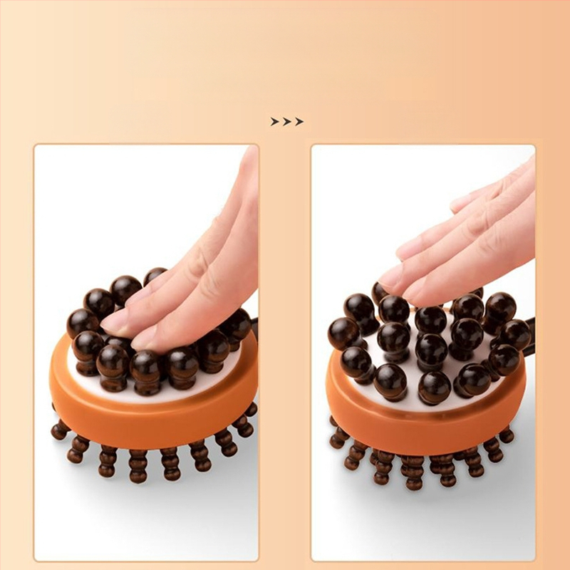 Medinis masažo plaktukas su oro pagalvėmis ir silikono masažo galvutėmis — mechaninis valdymas, kintama greitis, skirtas galvai, kaklui, nugarai, juosmeniui, klubams, kojoms ir pėdoms