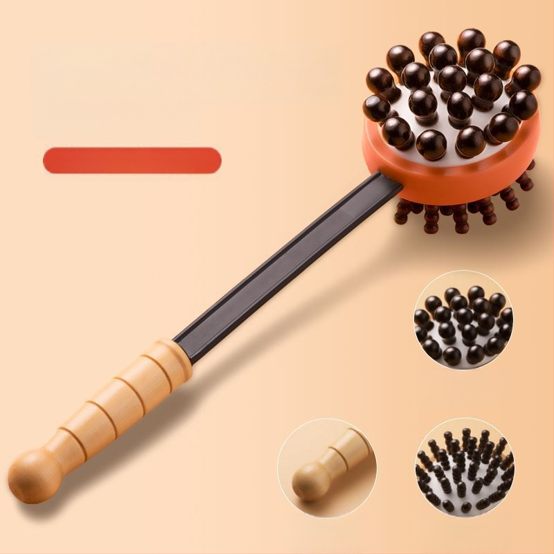 Medinis masažo plaktukas su oro pagalvėmis ir silikono masažo galvutėmis — mechaninis valdymas, kintama greitis, skirtas galvai, kaklui, nugarai, juosmeniui, klubams, kojoms ir pėdoms