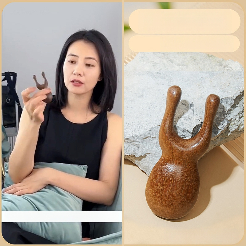 Medinis masažinis šukos iš sandalmedžio galvos odos ir veido masažai, penki dantys, meridijano dizainas