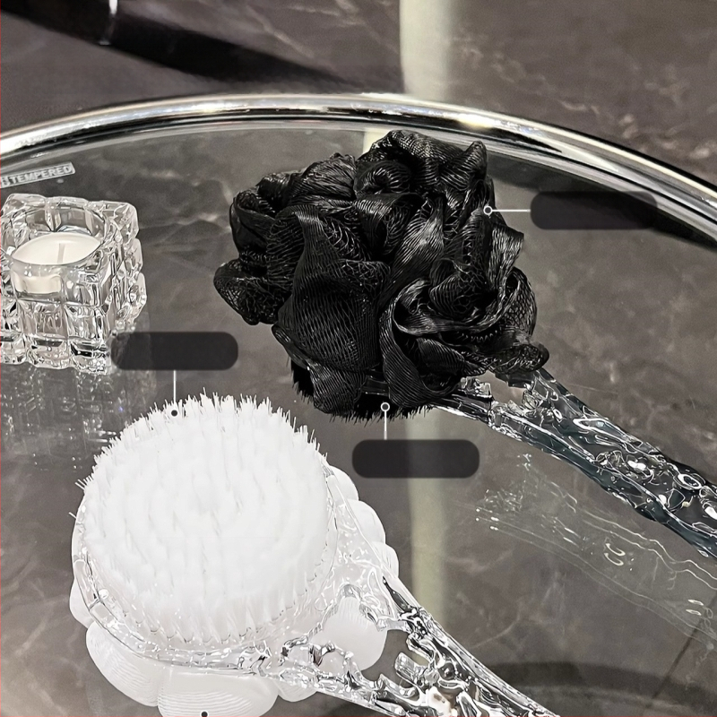 Vonios šepetėlis su ilga rankena, dvipusis, minkštos šerelės