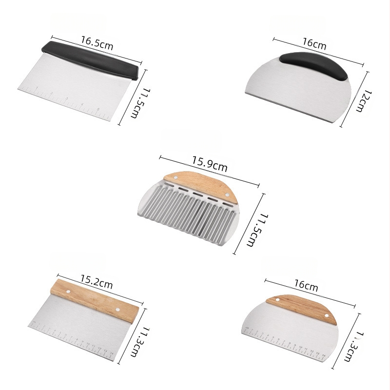 Universea nerūdijančio plieno miltų pjaustymo peilis su matavimo skale ir skraperiu – skirtas ryžių ritinėliams ir pusapvalių tortų pjaustymui