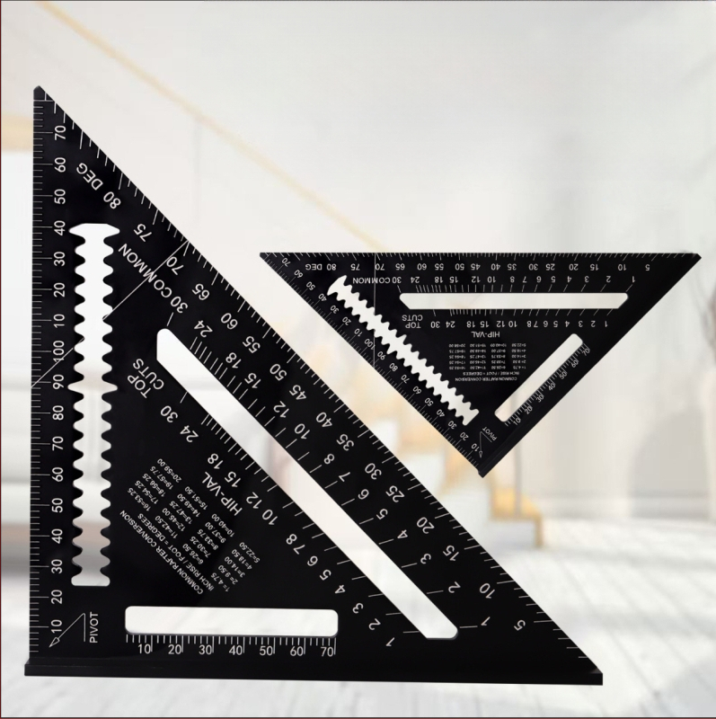 Дърводелски сет квадрат от алуминиева сплав със двойни скали (метрически и инчови), 45° и 90° ъгли