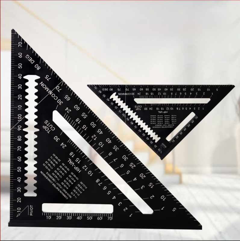 Дърводелски сет квадрат от алуминиева сплав със двойни скали (метрически и инчови), 45° и 90° ъгли