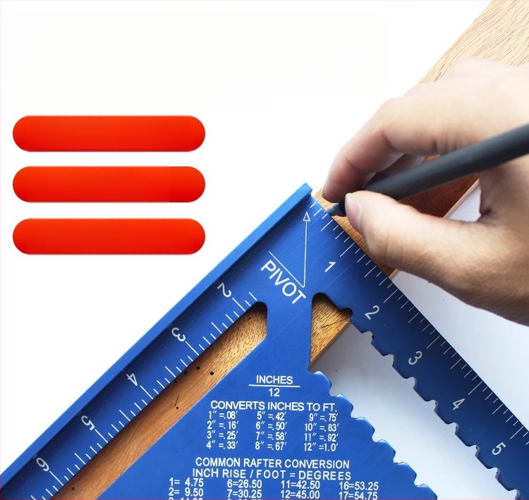 Многофункционален триъгълник за дърводелство, високопрецизен, с удебелен корпус, 45° ъгъл, от неръждаема стомана и алуминиева сплав