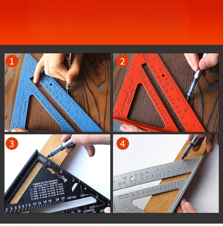 Многофункционален триъгълник за дърводелство, високопрецизен, с удебелен корпус, 45° ъгъл, от неръждаема стомана и алуминиева сплав