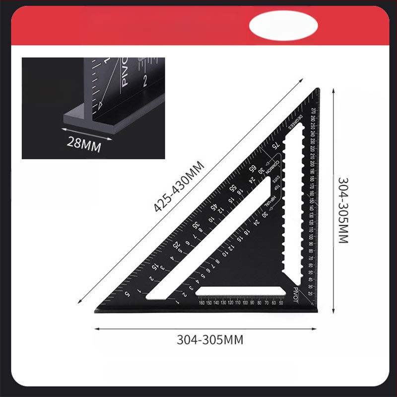 Многофункционален триъгълник за дърводелство, високопрецизен, с удебелен корпус, 45° ъгъл, от неръждаема стомана и алуминиева сплав