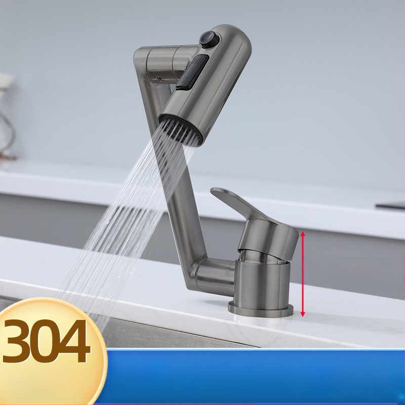 Sulankstomas virtuvės maišytuvas RV – karštas/šaltas, nerūdijantis plienas 304, modelis OX31556, žemas profilis, keraminių disko vožtuvas, šlifuota paviršiaus, maksimali temperatūra 90°C, nominalus slėgis 1,2 MPa