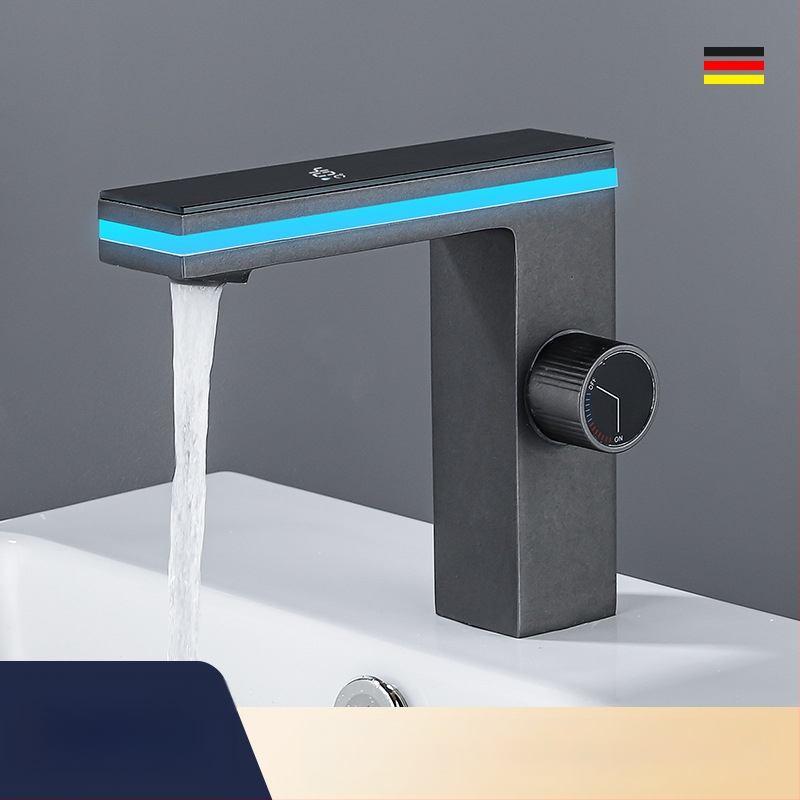 Praustuvo maišytuvas su ambientiniu apšvietimu ir išmaniu skaitmeniniu ekranu, varinis korpusas, keraminių diskų vožtuvas, 1–90°C