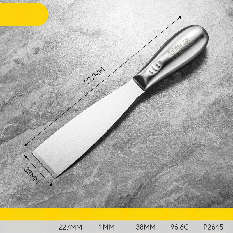 Шпакловъчен нож-скрепер от неръждаема стомана, едно тяло, дебелостенна конструкция, саблевиден връх за шпакловане на стени