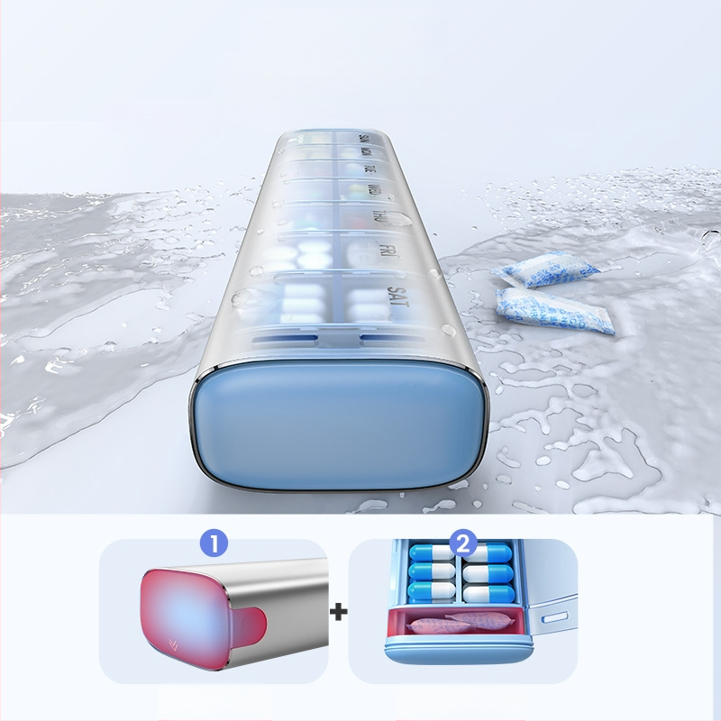 Κράμα αλουμινίου φορητό κουτί φαρμάκων, μοντέλο PB, μεταλλική κατασκευή, 14 διαμερίσματα, βάρος 406 g, φορητός σχεδιασμός