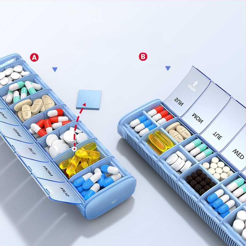 Κράμα αλουμινίου φορητό κουτί φαρμάκων, μοντέλο PB, μεταλλική κατασκευή, 14 διαμερίσματα, βάρος 406 g, φορητός σχεδιασμός